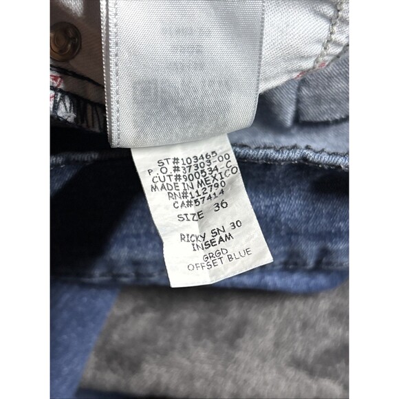 True Religion Ricky Relaxed Straight Blue Jeans Mens Stretch Size 36, Real 37x30 - Picture 8 of 9